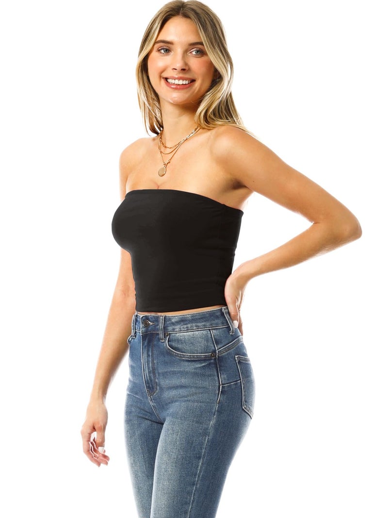 MixMatchy Women's Strapless Tube Tops Basic Bandeau Crop Sleeveless Backless Casual Sexy Going Out Tops Summer 2026 Black L - Image 5